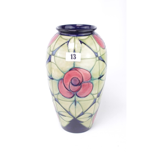 13 - Moorcroft Rose Design Vase dated 1991. Designed by Sally Tuffin this large piece in great condition.... 