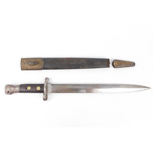 140 - British Lee-Metford Bayonet with double edged blade marked VR '96 with working release catch. 42cm i... 