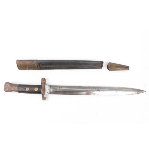 140 - British Lee-Metford Bayonet with double edged blade marked VR '96 with working release catch. 42cm i... 