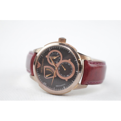 176 - Emporio Armani Meccanico wristwatch AR4619 with Maroon Leather strap