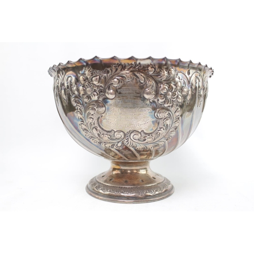 194 - Very Large Silver Floral fluted Bowl Sheffield 1895 by Atkin Brothers with engraved Cartouche Robert... 