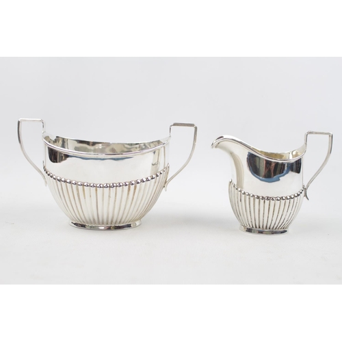 217 - King George V Silver fluted Silver Creamer and Sugar bowl  By H V Pitley & Co. 210g total weight