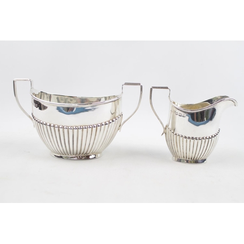 217 - King George V Silver fluted Silver Creamer and Sugar bowl  By H V Pitley & Co. 210g total weight