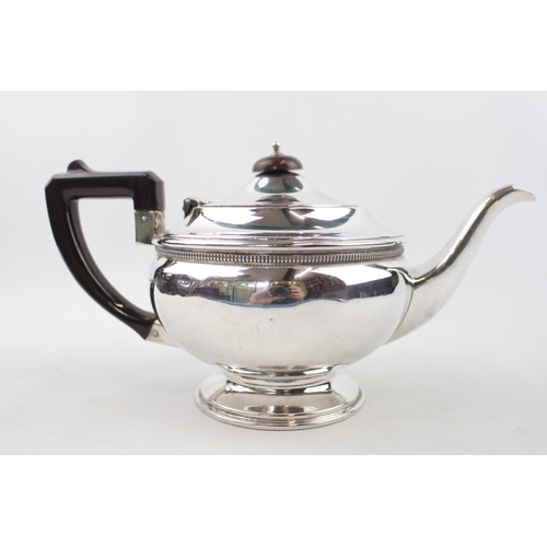 229 - George V Silver Teapot of Circular form with simple beaded decoration over rimmed foot circular teap... 