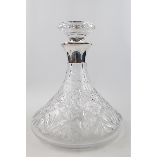 241 - Good quality Cut Glass Ships Decanter with Silver collar by P H Vogel & Co Birmingham 1979