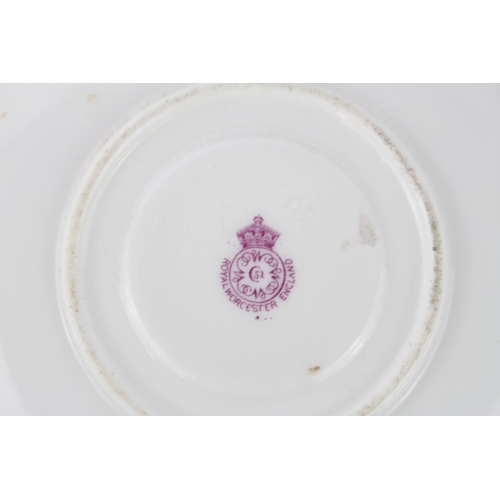 27 - Royal Worcester Fruit decorated Cup and Saucer with signatures for A Shuck dated 1916 & 1918