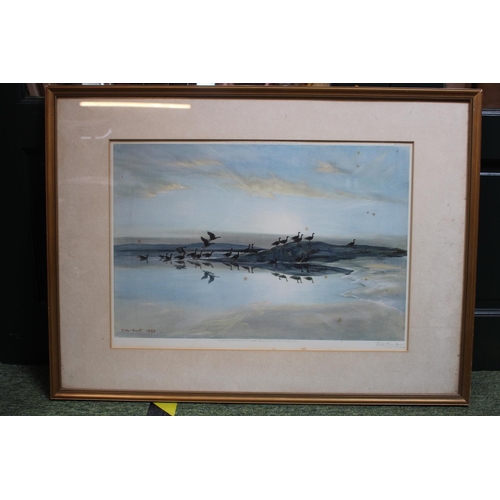 291 - Sir Peter Scott, CH, CBE, DSC & Bar, 1909 –1989; Print Geese on Mudflats dated 1939 signed in Pencil... 