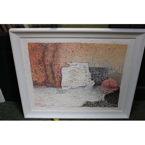 292 - 20thC S Lynn framed Oil on board abstract Composition, signed. 48 x 59cm