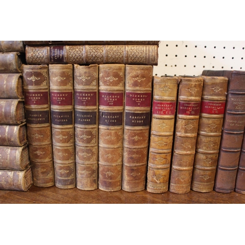 54 - Collection of 19thC Leather bound books inc. Jeremy Taylors Works 1831, Dickens Works Library Editio... 