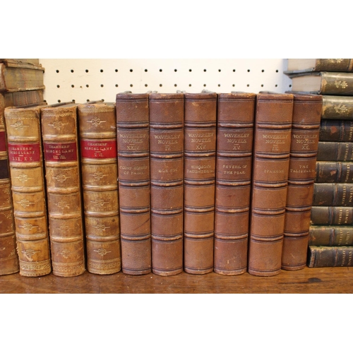 54 - Collection of 19thC Leather bound books inc. Jeremy Taylors Works 1831, Dickens Works Library Editio... 