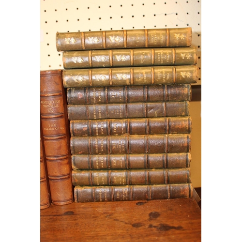 54 - Collection of 19thC Leather bound books inc. Jeremy Taylors Works 1831, Dickens Works Library Editio... 