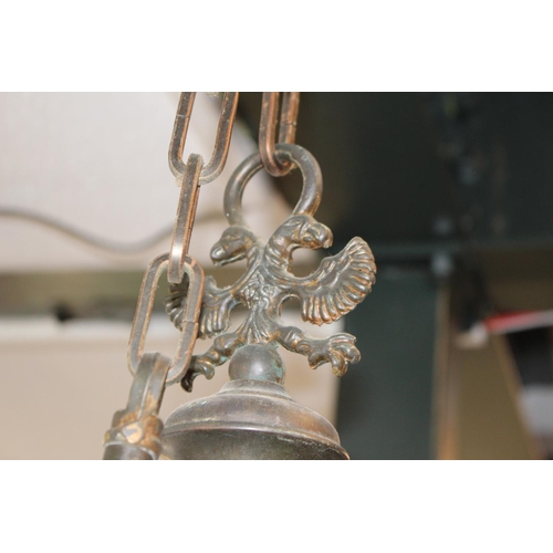 76 - Brass Flemish 4 Branch Chandelier of baluster form with Double Eagle Hanger, 54cm in Height + Chain