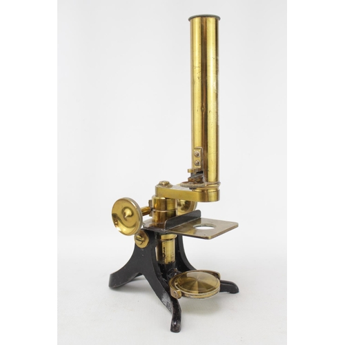 77 - A Victorian Knott & Co of Liverpool lacquered brass cased monocular compound microscope, in fitted m... 