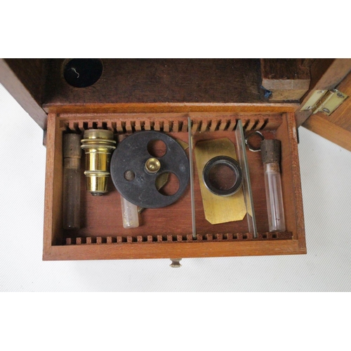 77 - A Victorian Knott & Co of Liverpool lacquered brass cased monocular compound microscope, in fitted m... 