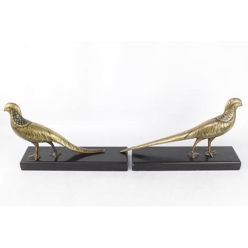 78 - Pair of French Art Deco Bronze Pheasant garnitures by  M Secondo mounted on Belgian slate bases. 26c... 