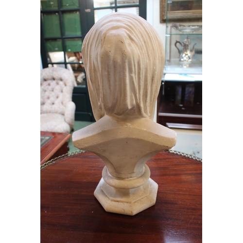 80 - 19thC Portland Stone carved bust of a Woman mounted on octagonal base. 52cm in Height