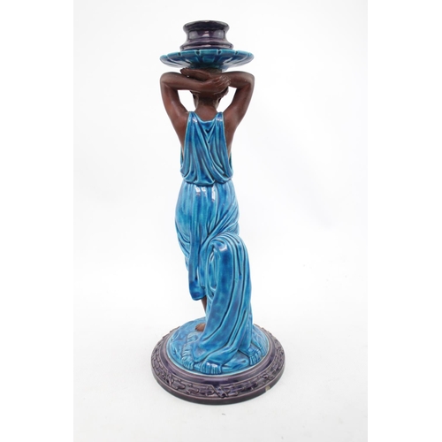 115 - Royal Worcester Majolica figural candlestick depicting Classical Lady with impressed mark to base. 3... 