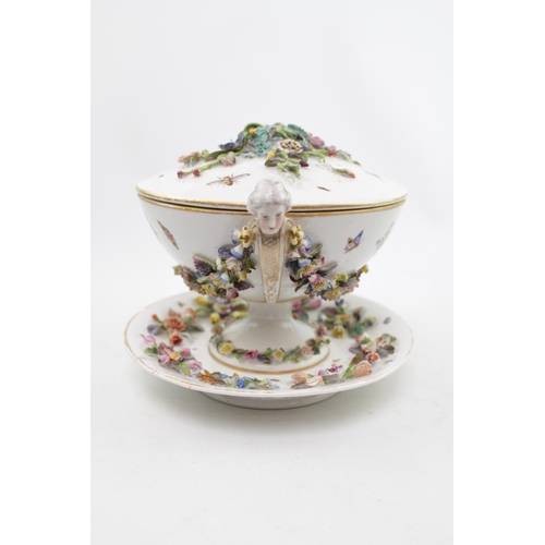 119 - 19thC Antique Fontainbleau Jacob Petit Tureen, stand and cover decorated with floral garnitures and ... 