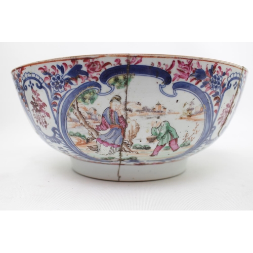 122 - Collection of 18thC and Later Chinese ceramics hand painted Punch Bowl, 2 Charger, Large Platter, Gi... 