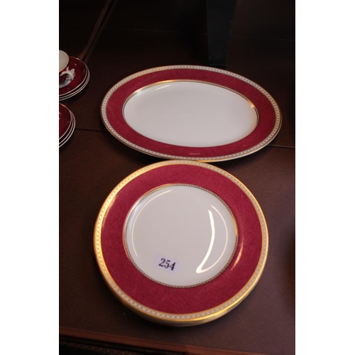 254 - Collection of Wedgwood Ruby Ulander dinner plates & Platter