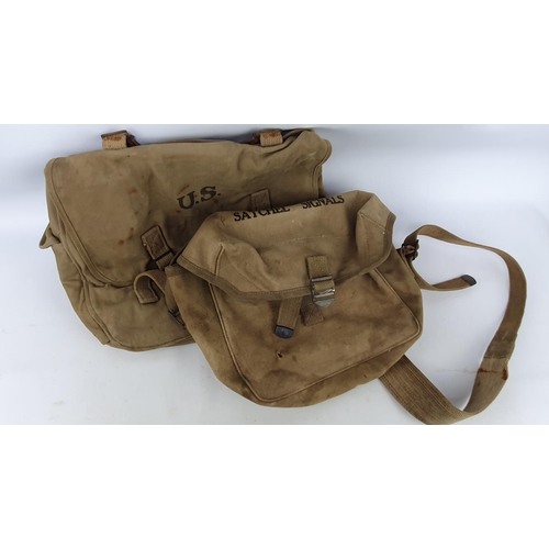 168g - US Signal Satchel in canvas together with a Langden tent & Awning Co Musssette dated 1942