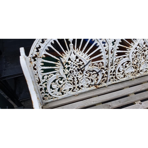 275 - Coalbrookedale Style Cast Iron Bench with Pineapple decoration and wooden slatted seat