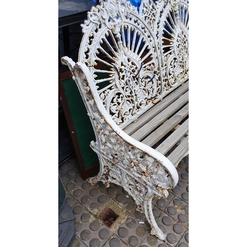 275 - Coalbrookedale Style Cast Iron Bench with Pineapple decoration and wooden slatted seat