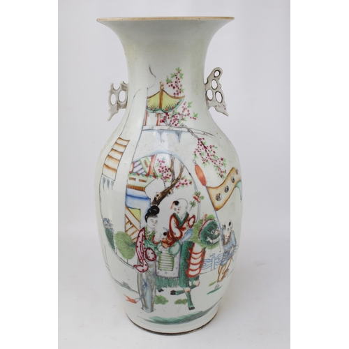 114 - Chinese Republic Fencai glaze date marked Vase of Boy riding a Qilian & Poem. 43cm in Height