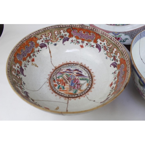 122 - Collection of 18thC and Later Chinese ceramics hand painted Punch Bowl, 2 Charger, Large Platter, Gi... 