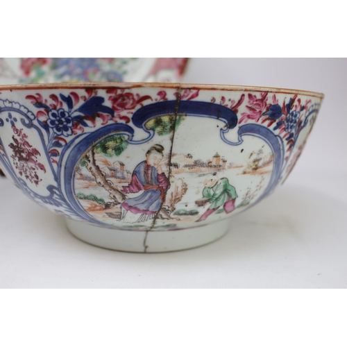 122 - Collection of 18thC and Later Chinese ceramics hand painted Punch Bowl, 2 Charger, Large Platter, Gi... 