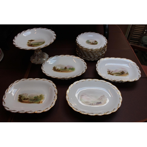 255 - Fine 19thC Minton Dessert service with painted Landscapes and gilded borders A122 (16 Pieces in Tota... 