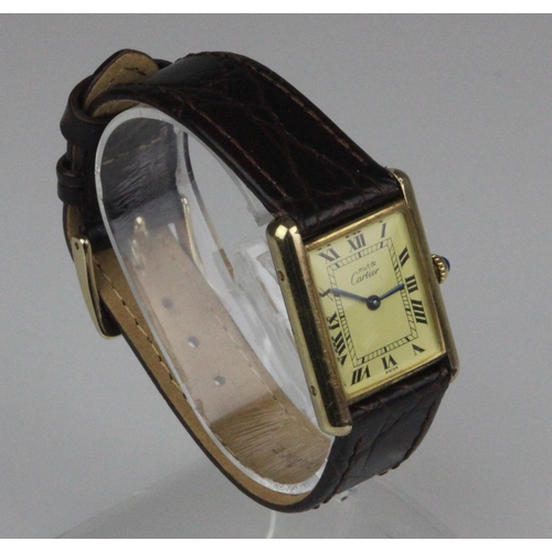 267v - Cartier Vermeil Tank Must De Quartz Silver Gilt Unisex Wristwatch Box & Papers. Cartier Vermeil Tank... 