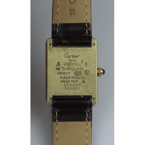 267v - Cartier Vermeil Tank Must De Quartz Silver Gilt Unisex Wristwatch Box & Papers. Cartier Vermeil Tank... 