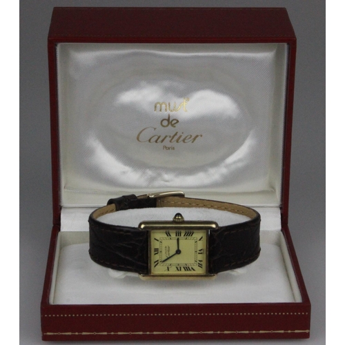 267v - Cartier Vermeil Tank Must De Quartz Silver Gilt Unisex Wristwatch Box & Papers. Cartier Vermeil Tank... 