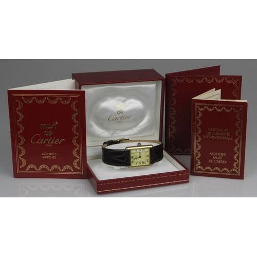 267v - Cartier Vermeil Tank Must De Quartz Silver Gilt Unisex Wristwatch Box & Papers. Cartier Vermeil Tank... 