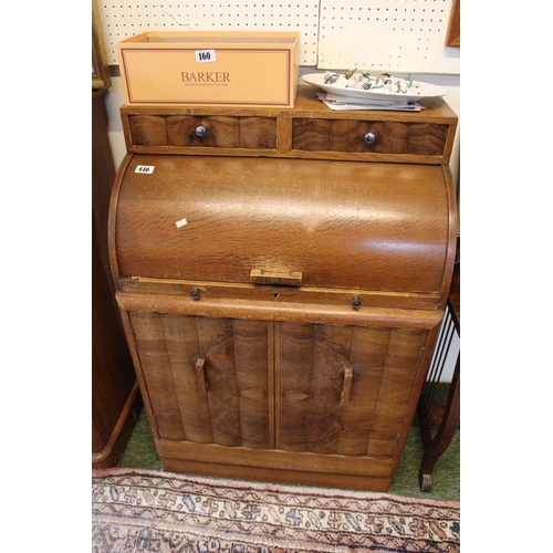 446 - Oak Cylinder bureau with cupboard base