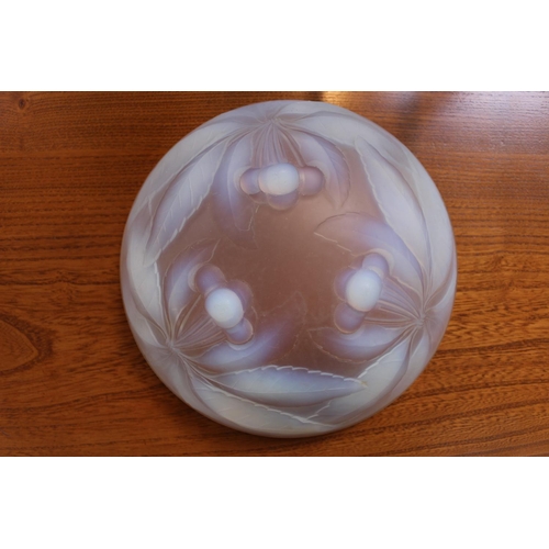 63 - A G VALLON OPALESCENT GLASS BOWL With moulded cherry decoration. Moulded signature mark. 7cms in Hei... 