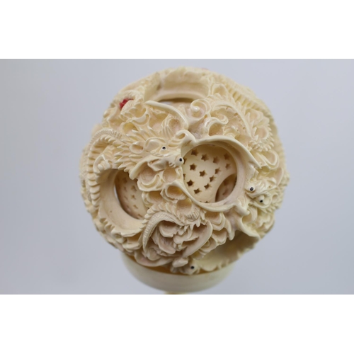 66 - LARGE GOOD QUALITY 19TH CENTURY CHINESE CANTON IVORY CONCENTRIC BALL ON STAND, the outer sphere of t... 