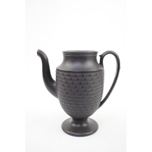 68 - Rare Wedgwood Black Basalt Coffee Pot shape number 508 with rope weave design. 20cm in Height with l... 