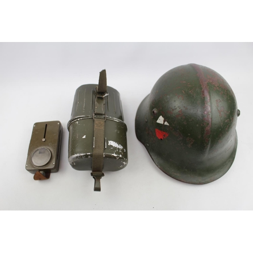 211 - WWII Bulgarian Helmet, Water bottle and a Military Torch