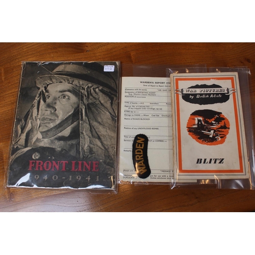 260 - WWII Era NFS Jacket, WWII Frontline booklet, British Artists booklet, Wardens report from WWII and a... 