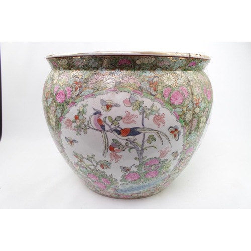 90 - Very Large Famille Rose Fish Bowl with Flora and Fauna decoration, Goldfish decoration to interior. ... 