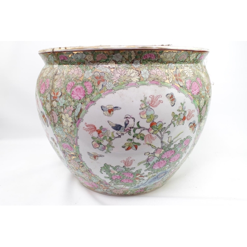 90 - Very Large Famille Rose Fish Bowl with Flora and Fauna decoration, Goldfish decoration to interior. ... 