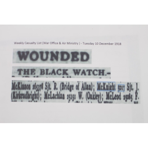 286 - Black Watch Regiment. Private J C McKnight 5017 1914/15 Star & British War Medal with Research paper... 