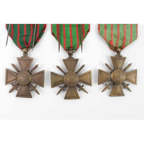 291 - 3 WWI Croix de Guerre Medals one with Star and one with Oak Leaf and one with both