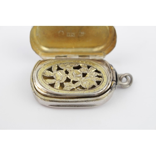 373 - George III Silver Vinaigrette of Oblong Form with hinged floral pierced gilded interior. Birmingham ... 