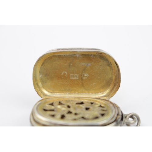 373 - George III Silver Vinaigrette of Oblong Form with hinged floral pierced gilded interior. Birmingham ... 