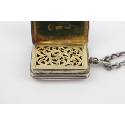 378 - George III Silver Vinaigrette of Rectangular Form with hinged floral pierced gilded interior. Birmin... 