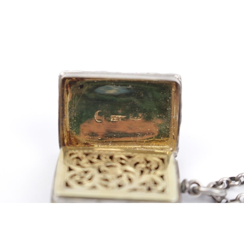 378 - George III Silver Vinaigrette of Rectangular Form with hinged floral pierced gilded interior. Birmin... 