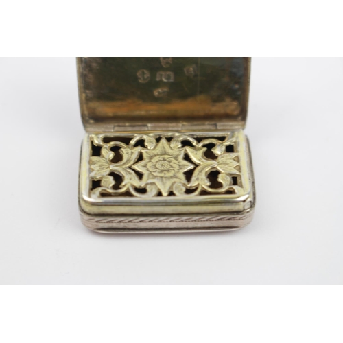 380 - George III Silver Vinaigrette of rectangular form with hinged gilded floral pierced interior. London... 